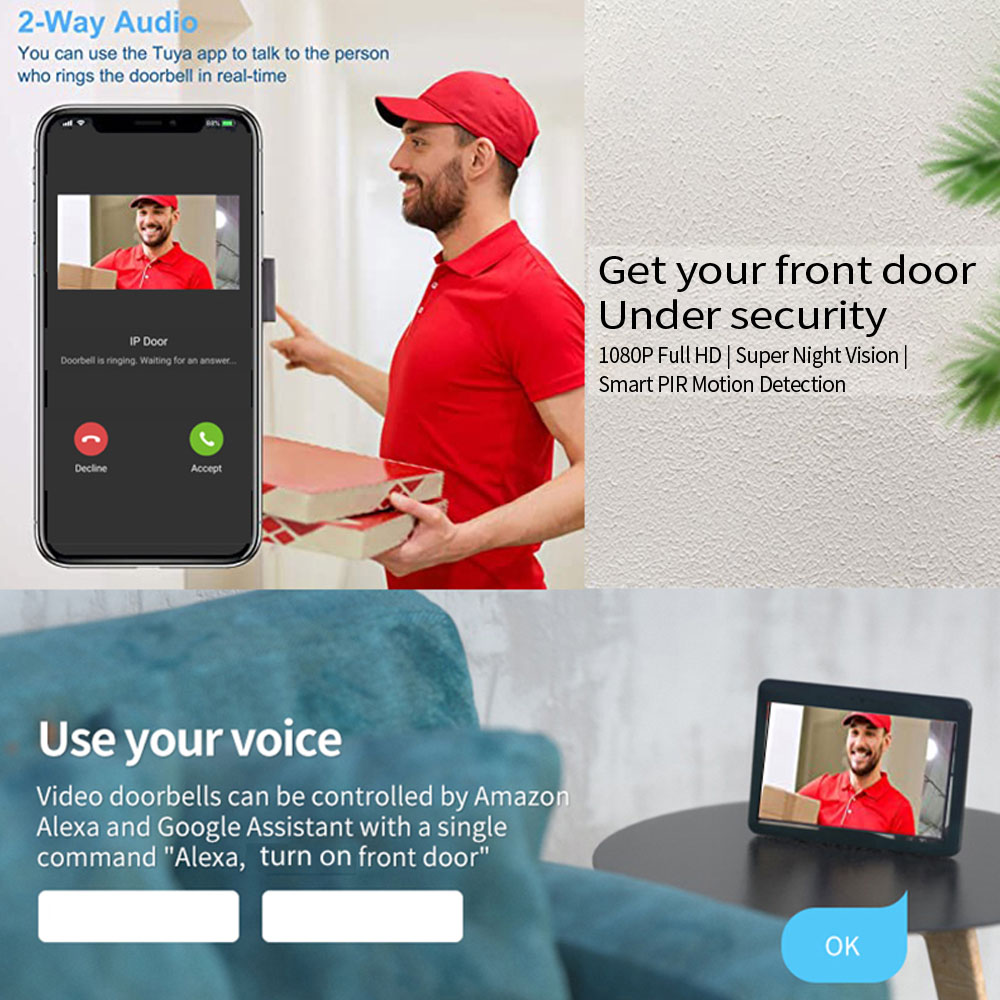 1080P 7 Inch WiFi Video Interc - Smart Doorbell Wired review and price